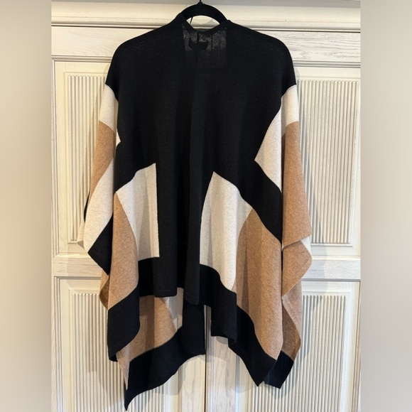 CHARTER CLUB 100% Cashmere Luxury Tier Shawl Wrap Black, Tan, White, One Size - Picture 8 of 16